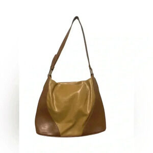 Vintage Y2K Jaclyn Smith Brown / Tan Faux Leather Colorblock Shoulder Bag